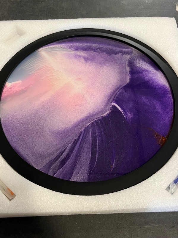 Photo 1 of ETULLE Moving Sand Picture Ornaments, Round Glass 3D Deep Sea Sandscape in Motion Display Flowing Sand Frame for Living Room Decoration/Toys for Adults and Children
