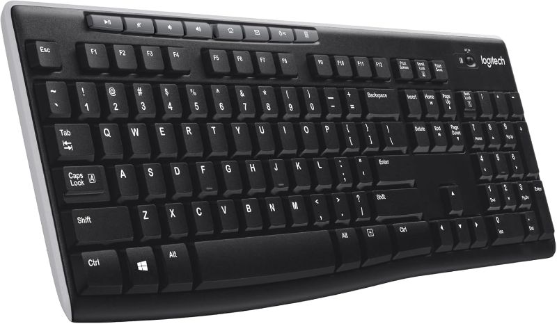 Photo 1 of Logitech K270 Wireless Keyboard for Windows, 2.4 GHz Wireless, Full-Size, Number Pad, 8 Multimedia Keys, 2-Year Battery Life, Compatible with PC, Laptop, Black
