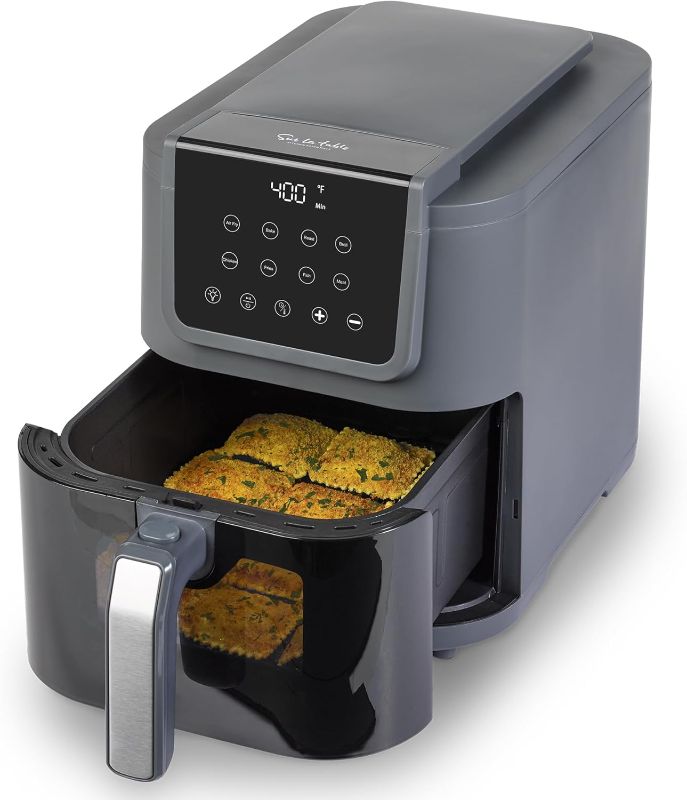 Photo 1 of Like New SUR LA TABLE KITCHEN ESSENTIALS 4-in-1 Compact 5-Quart Basket Air Fryer with Window for Easy Viewing, Digital Touchscreen Display with 8-Presets, Air Fry, Bake, Roast, Broil in Minutes, 1500w

