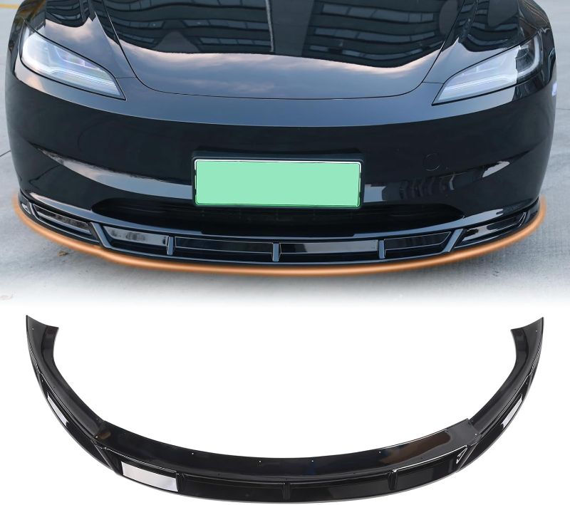 Photo 1 of Front Bumper Lip Front Splitter Spoiler Front Wing Fit for 2024-2025 Tesla Model 3 Highland Facelift Accessories (Glossy Black)

