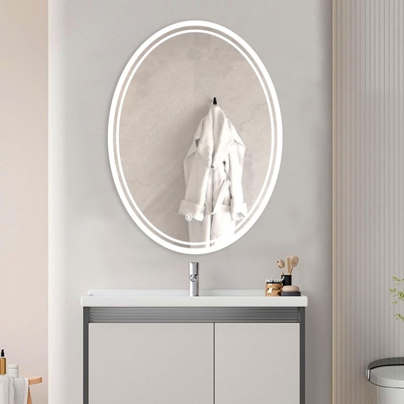 Photo 1 of 36 X 28 Inch Oval LED Bathroom Mirror Anti-Fog Wall Mounted Lighted Bathroom Vanity Mirror Smart Makeup Mirror 3 Colors Light Dimmable Touch Switch
