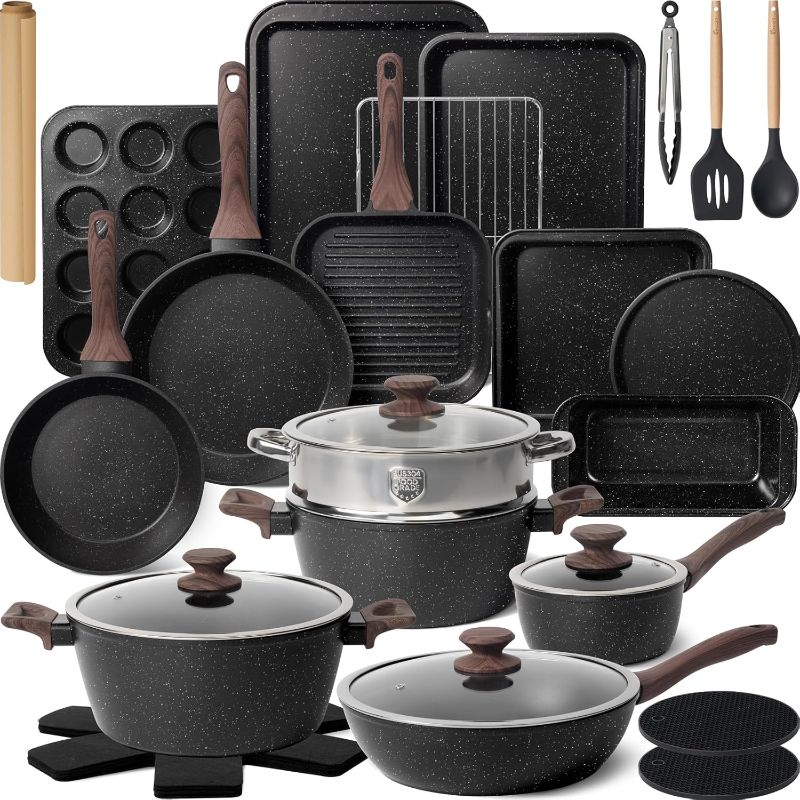 Photo 1 of Kikcoin Pots and Pans Set Non Stick 31 Piece Kitchen Nonstick Cooking Cookware Sets with Grill Pan Saucepan Baking Sheet Utensil