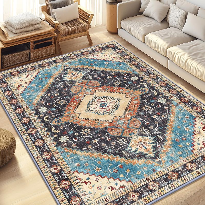 Photo 1 of Yamaziot Area Rugs 5x7 Boho Vintage for Bedroom for Living Room for Dining Room Black Navy Blue
