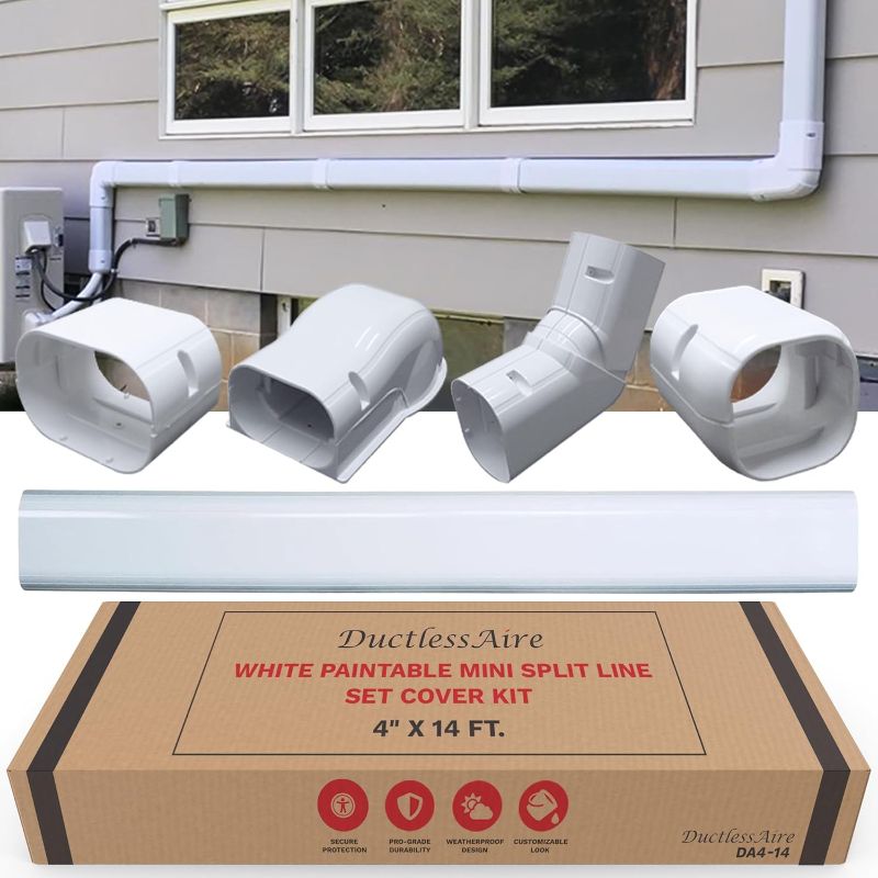 Photo 1 of DuctlessAire Mini Split Line Set Cover Kit - Paintable Lineset Cover - Line Set Covers for Ductless Air Conditioner, Mini Split AC/Heating System, HVAC, Central AC Unit, Heat Pump (White, 4" x 14 ft.)
