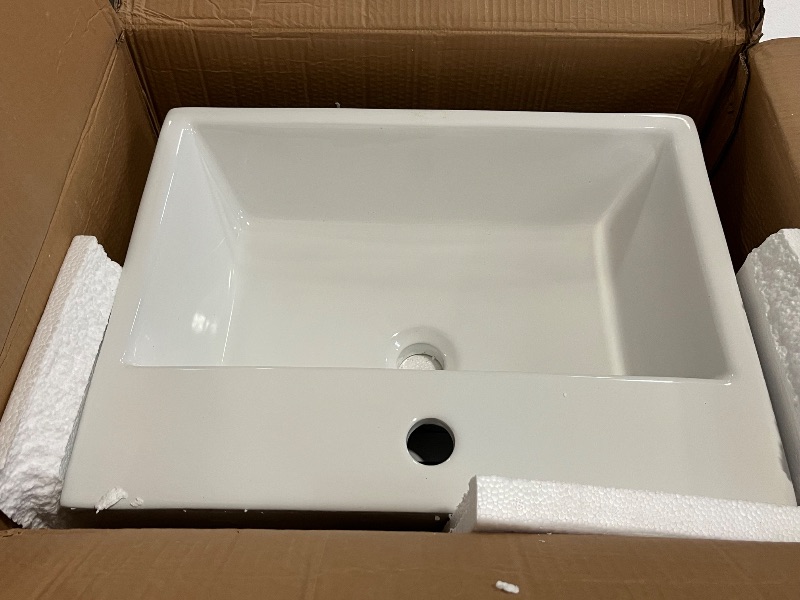 Photo 1 of White Vessel Sink with Overflow One Hole -WMXQX 21"x16" Rectangle Ceramic Bathroom Vessel Sink with Drain Above Counter Porcelain Bathroom Vanity Sink Washing Art Basin
