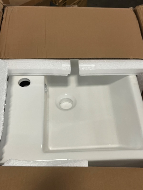 Photo 1 of White Vessel Sink with Overflow One Hole -WMXQX 21"x16" Rectangle Ceramic Bathroom Vessel Sink with Drain Above Counter Porcelain Bathroom Vanity Sink Washing Art Basin
