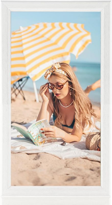 Photo 1 of 11x22 Wood Frame White, Modern Natural Woodgrain 22x11in Picture Frame, Rustic Wooden 11 x 22 inch Gallery Wall Photo Poster Frame with HD Plexiglass, Horizontal Vertical Wall Mounting Display 1pcs
