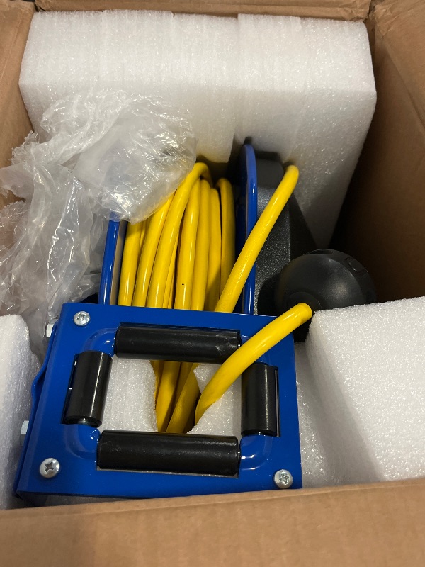 Photo 1 of Goodyear Extension Cord Reel Retractable 12AWG x 50' Feet 3C SJTOW Cable Triple Tap Connector Power Rating 125 Volt AC 13 Amp 1625 Watt Industrial Steel Single Arm
