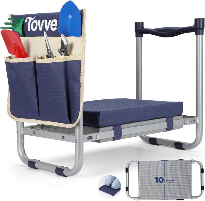 Photo 1 of Foldable Garden Kneeler and Seat, Heavy Duty Garden Stool with 10" Wide Detachable Kneeling Pad, Portable Garden Bench Chair with Large Garden Tool Bag, Gardening Gifts for Women, Seniors, Mom
