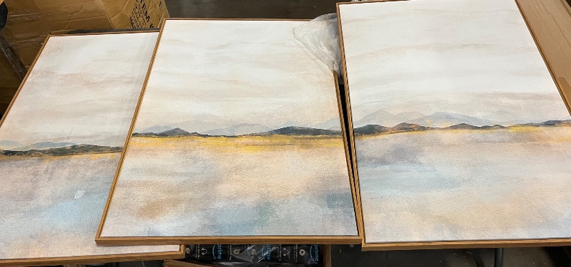 Photo 1 of HLNIUC Large Abstract 3 Piece Wall Art 16x24, Neutral Distant Mountain Wall Decor, Watercolor Beige Dusty Nature Landscape Painting, Modern Pastel Scenery Art Prints for Living Room, Bedroom, Office
