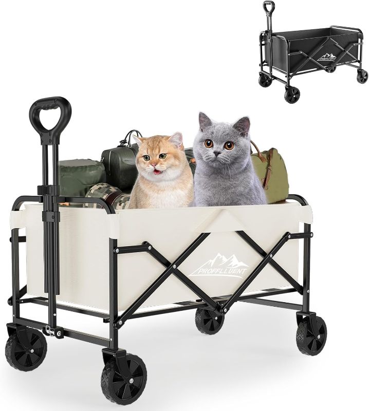 Photo 1 of Collapsible Wagon Cart with 5" Removable 360° Swivel Wheels & Adjustable Handle, 220lbs Load Capacity, Dual Detachable Oxford Covers (White+Black) MDF Base, All-Terrain Portable Utility Cart
