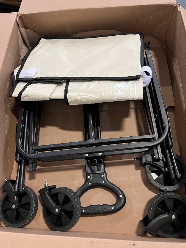 Photo 1 of Collapsible Wagon Cart with 5" Removable 360° Swivel Wheels & Adjustable Handle, 220lbs Load Capacity, Dual Detachable Oxford Covers (White+Black) MDF Base, All-Terrain Portable Utility Cart
