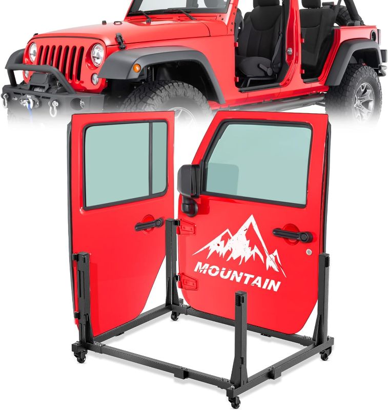 Photo 1 of Door Storage Hanger Rack Bracket Holder Compatible with 1987-2025 Jeep Gladiator JT & Wrangler JK JKU JL JLU TJ YJ Removable Stand Cart Sliding for 2/4 Door (Black)
