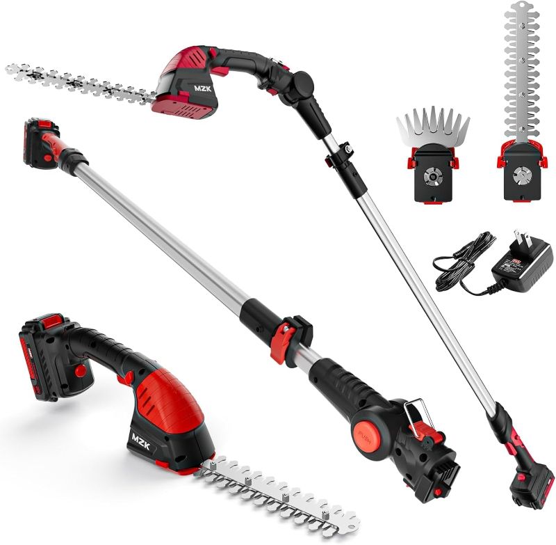Photo 1 of MZK 3-in-1 20V Pole Mini Hedge Trimmer & Grass Shear, 13ft Reach, Electric Hedge Trimmer with Extension Pole, Multi-Angle for Garden, Lawn
