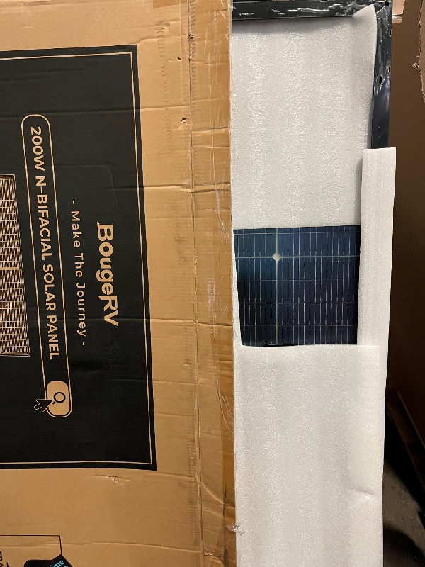 Photo 1 of BougeRV 24V N-Type 16BB 200W Bifacial Solar Panel, 24V 200 Watt Solar Panel, for RV Camping Boat Marine Log Cabin Roof, Charing Golf Cart Lithium Battery, Black Frame (1PCS)
