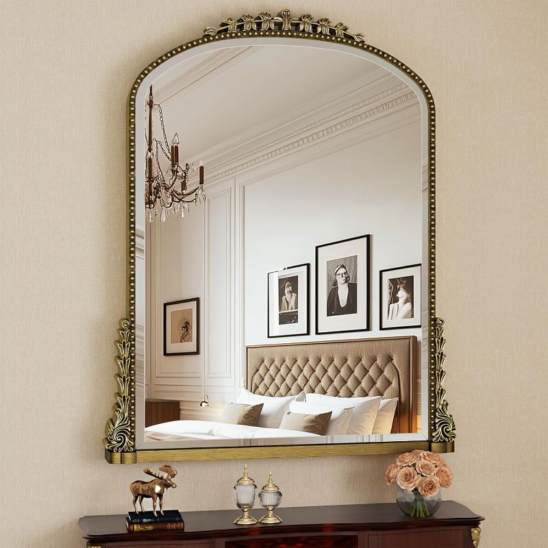 Photo 1 of *Minor Damaged** Wall Mirror, Vintage Carved Bathroom Mirror 40" x 32" Antique Metal Frame Wall Mirror for Bedroom, Living Room, Entryway, Fireplace, Hallway, Gold
