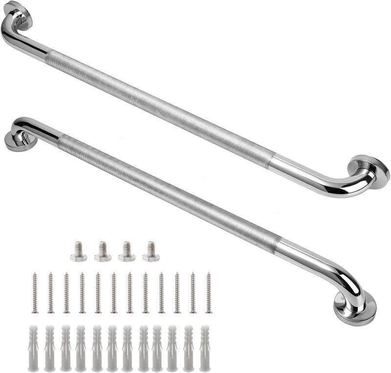 Photo 1 of Shower Grab Bar, 2 Pack 32 Inch Bathroom Grab Bar, 304 Stainless Steel 1.25" Diameter Anti-Slip Handicap Grab Bar Support Shower Rail Senior Handrail Shower Safety Bar Handle
