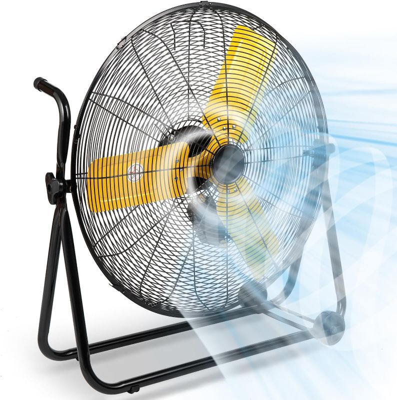 Photo 1 of 24 Inch High Velocity Industrial Fan 8500 CFM Heavy Duty Outdoor Fan 3-Speed 360 Degree Adjustable Tilt, Metal Floor Fans with Aluminum Blades for Workshop Patio Commercial Factory Garage - UL Listed