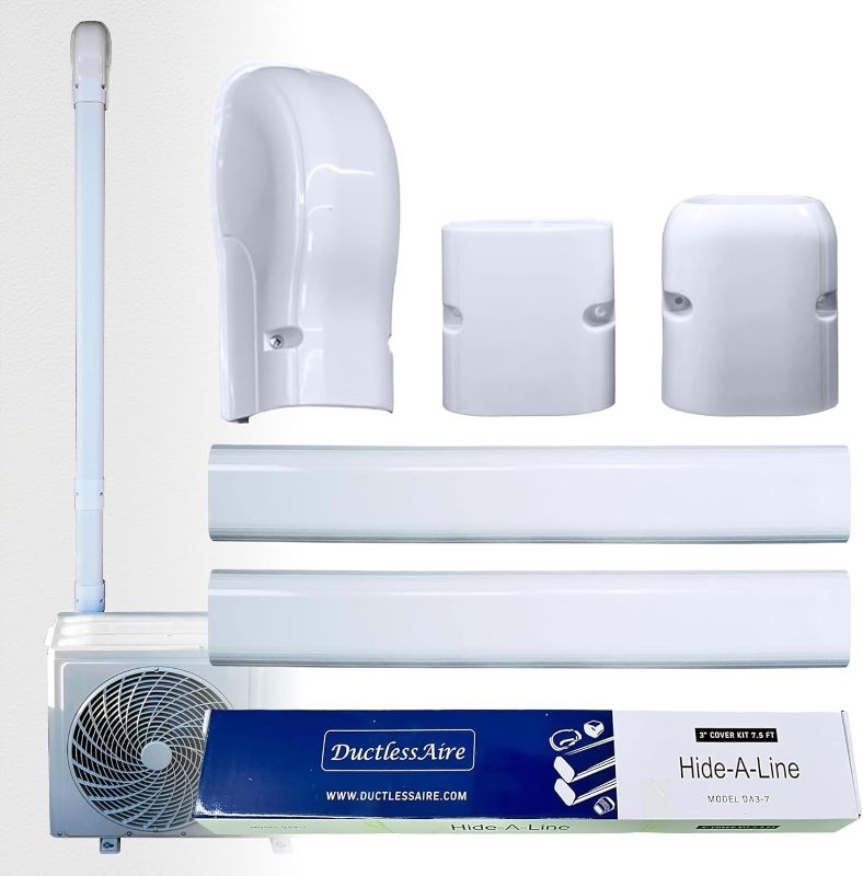 Photo 1 of DuctlessAire Mini Split Line Set Cover Kit - Paintable Lineset Cover - Line Set Covers for Ductless Air Conditioner, Mini Split AC/Heating System, HVAC, Central AC Unit, Heat Pump (White, 3" x 7.5 ft)
