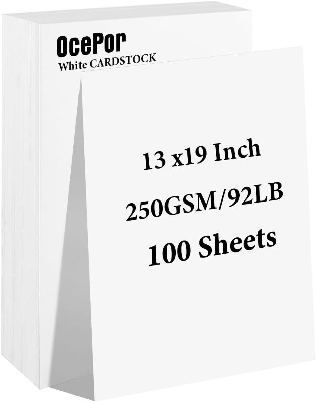 Photo 1 of OcePor 100 Sheets White Cardstock 13” x 19”, 92lb/250gsm Black Card Stock, Thick Card Stock Paper, Heavy Cardstock Paper for Printer, Resume, Scrapbooks, Art, Crafts, Business Cards
