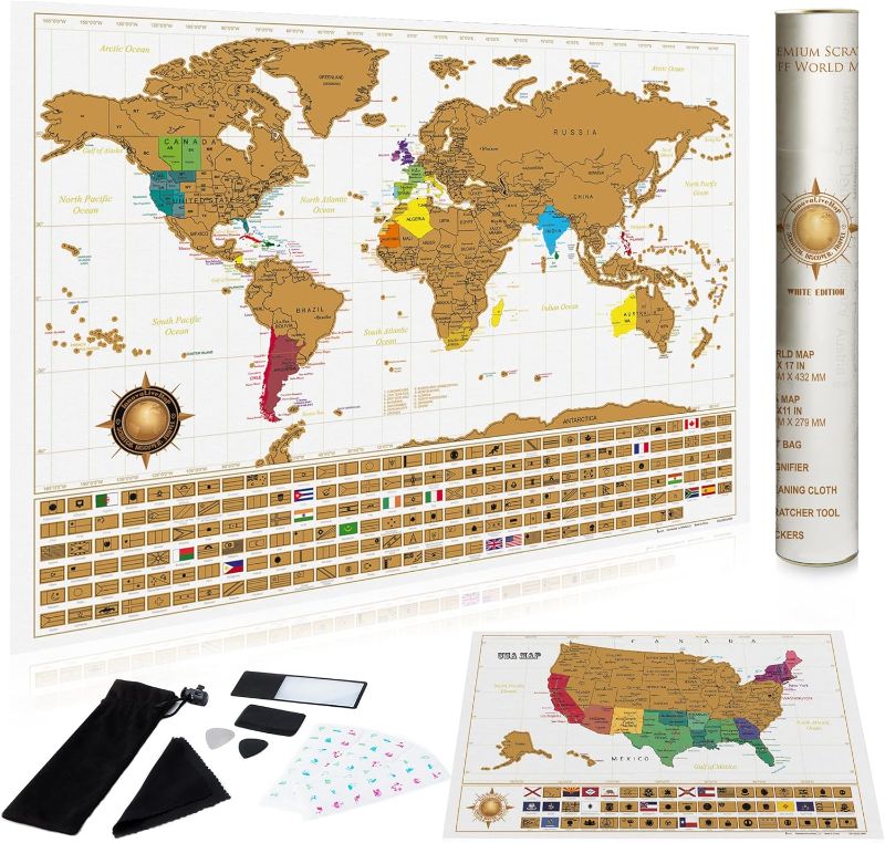 Photo 1 of InnovativeMap Premium Scratch Off World Map Poster - Deluxe Scratch Off Map of the World with All Country Flags - Wall Art Travel Gift - Includes Accessories, 17 x 24 Inches - Black and Gold Edition
