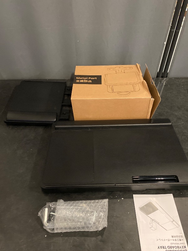 Photo 1 of Klearlook Keyboard Tray Under Desk with 360° Rotation, Ergonomic Computer Keyboard & Mouse Tray 25"W×11.02"D Sit Stand Desk Keyboard Holder w/Wrist Rest & Storage Drawer (Height is not Adjustable)