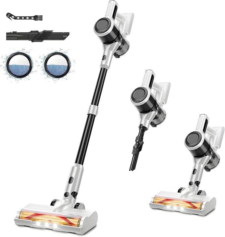 Photo 1 of Cordless Vacuum Cleaner for Home - Lightweight, 30Kpa Stick Vacuum Clean with Rechargeable Battery, Max 45Mins Runtime, 8 in 1 Handheld Vacuum for Hardfloor & Carpets Pet Hair, White
