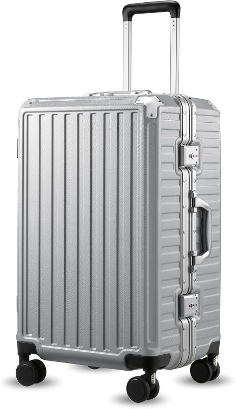 Photo 1 of LUGGEX Checked Luggage with Spinner Wheels, 24 Inch Aluminum Frame Zipperless Polycarbonate Hard Shell Suitcase, Silver
