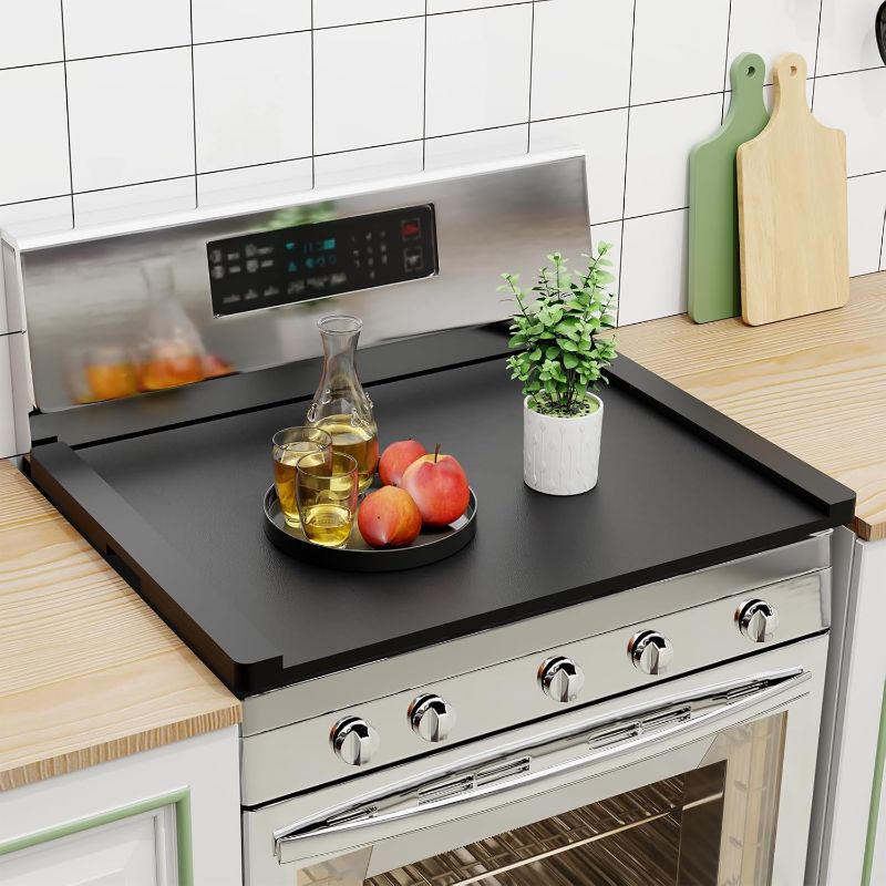 Photo 1 of Noodle Board Stove Cover Wood(Ready to Use), Stove Top Covers for Electric Stove, Gas Stove, Wooden Decorative Rustic Kitchen Serving Tray, for Range Stovetop, Cooktop, 30'' * 22'', Black
