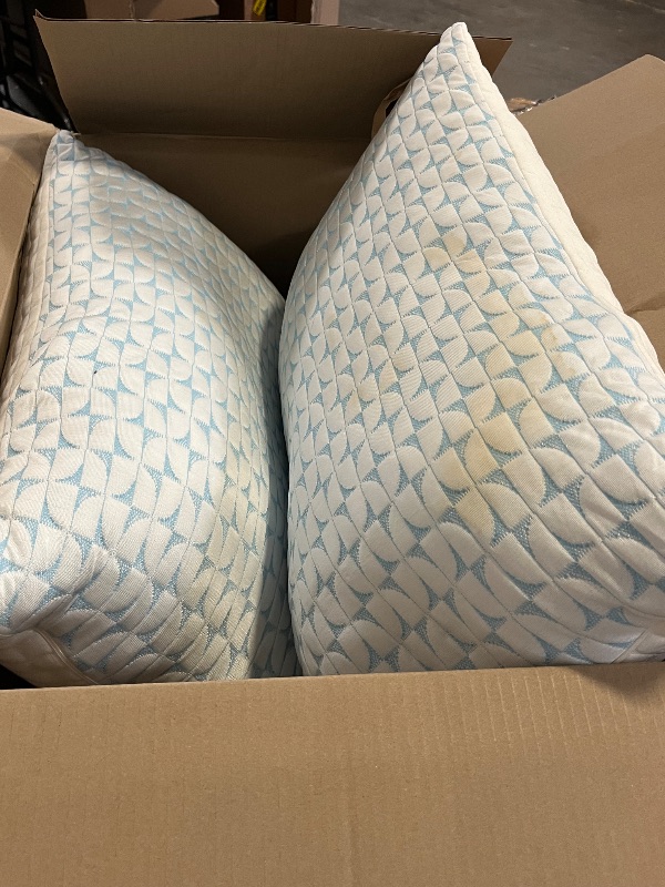 Photo 1 of Stained QUTOOL Firm Pillow Shredded Memory Foam(Adjustable Loft), Cooling Supportive Side Sleeper Pillows for Sleeping Queen Size Set of 2, Washable Removable Cover, CertiPUR-US Certified,Gifts for Women Men

