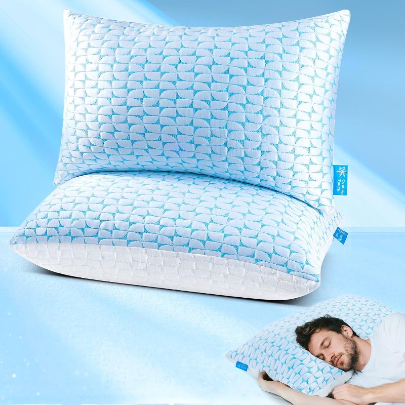 Photo 1 of Stained QUTOOL Firm Pillow Shredded Memory Foam(Adjustable Loft), Cooling Supportive Side Sleeper Pillows for Sleeping Queen Size Set of 2, Washable Removable Cover, CertiPUR-US Certified,Gifts for Women Men
