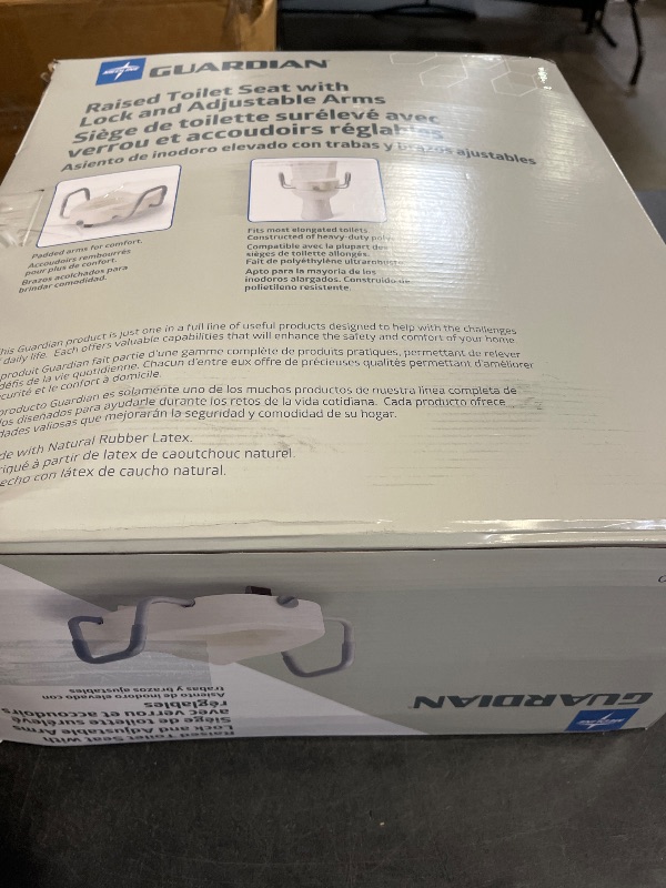 Photo 1 of Medline 5" Elongated Raised Toilet Seat, with Lock and Removable Padded Arms- A Medical Seat for Seniors, Elderly, Adults, or Post-Surgery Recovery, 1 Ct.