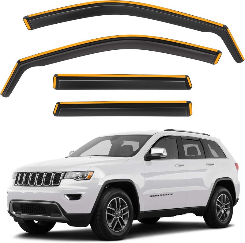 Photo 1 of Shatterproof in-Channel Rain Guards for Jeep Grand Cherokee 2011-2021 (Not fit for Grand Cherokee L), Clip-on Window Deflectors Vent Window Visors Rain Sun Wind Guards Shade Deflectors, 4 pcs
