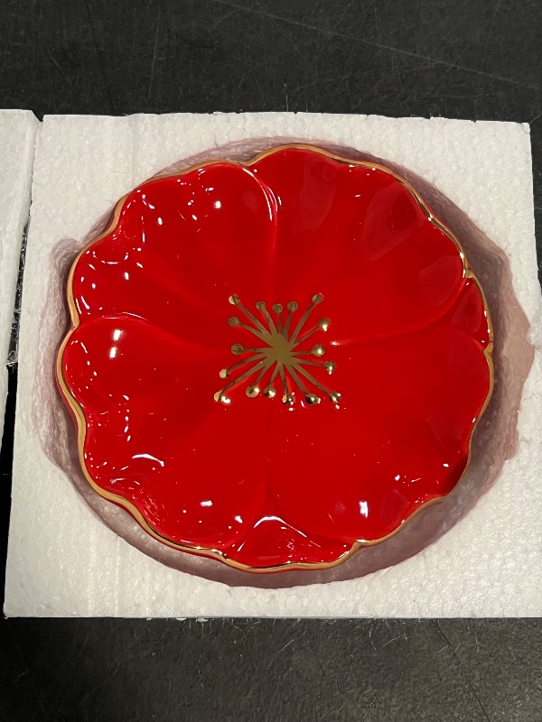 Photo 1 of Ceramic Self Draining Soap Dish Red Hibiscus Flower Waterfall Soap Dish Soap Savers for Bathroom,Shower,Bar Counter
