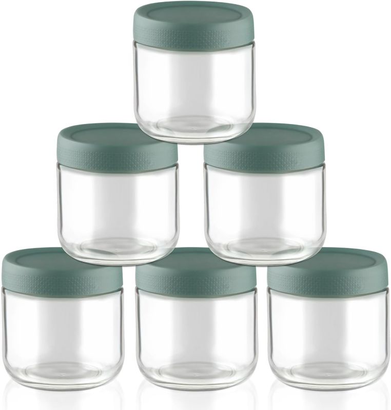 Photo 1 of 6 Pcs 300ml/10oz Glass Jars Wide Mouth Glass Food Storage Containers Overnight Oats Containers with Lids for Snacks Yogurt Powder Liquid - Green
