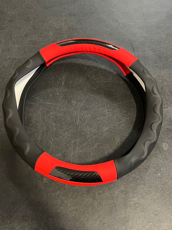 Photo 1 of 13 Inch Golf Cart Steering Wheel Cover, Anti Slip Breathable Leather Steering Wheel Cover, Comfortable Grip Feeling for EZGO TXT & RXV (Red2)
