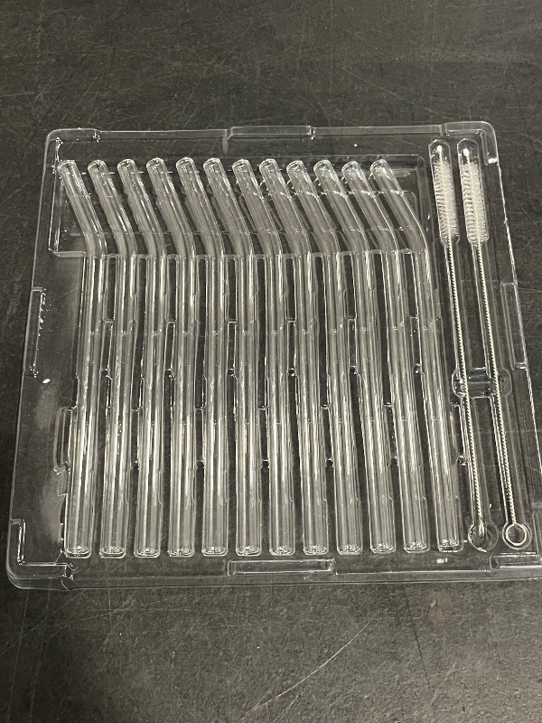Photo 1 of 12 Pack Reusable Glass Straws - 8" x 8 MM, Bent Glass Drinking Straws with 2 Cleaning Brushes, Reusable Straws for Smoothies, Milkshake, Frozen Drinks, Tea, Juice

