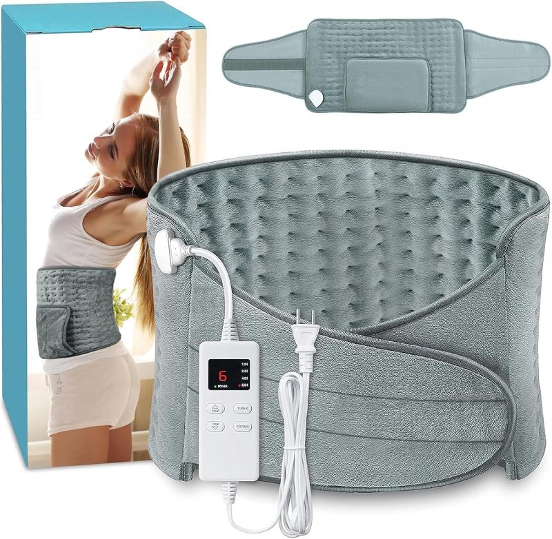 Photo 1 of Heating Pad for Back Pain Relief Electric Heating Pad Wrap for Period Cramps Lower Back Neck Shoulders Pain Relief 6-Hour Auto Shut Off 12x24 Heated Pad + 20" Belt Adjustable 4 Timer 6 Heat Level
