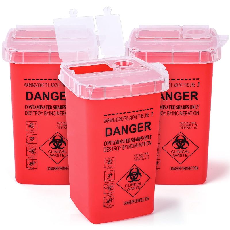 Photo 1 of 3Quart (3 Pack) Sharps Container for Home Use, Needle Disposal Containers, Biohazard Containers, Syringe Disposal, Small Portable Container for Travel, Professional Sharp Waste Disposal
