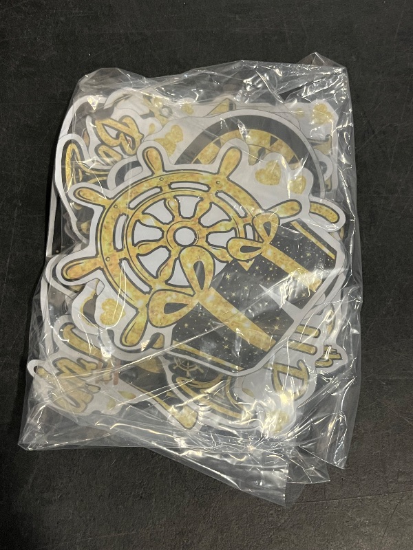 Photo 1 of *Missing Some* Birthday Cruise Door Magnets Decoration Black Gold Happy Birthday Cruise Ship Magnetic Stickers for Cabin Ship Car Refrigerator Carnival Party Supplies, 16Pcs

