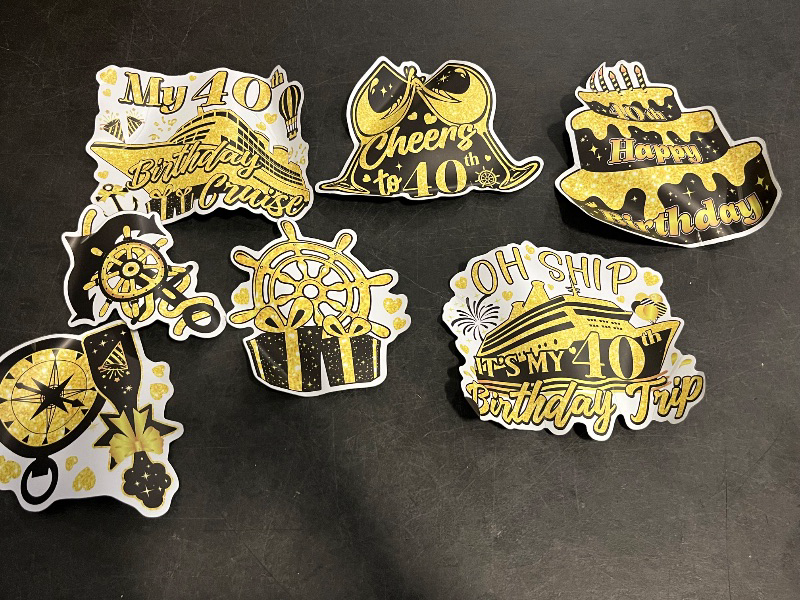 Photo 1 of *Missing Some* Birthday Cruise Door Magnets Decoration Black Gold Happy Birthday Cruise Ship Magnetic Stickers for Cabin Ship Car Refrigerator Carnival Party Supplies, 16Pcs
