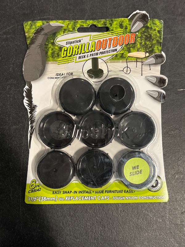 Photo 1 of Slipstick Gorilla Outdoor 1-1/2 Inch Patio Chair Leg Caps for Wrought Iron Furniture (8 Pack) Floor Protecting Replacement Feet Glides for Metal Tables and Chairs, Nylon Sliders
