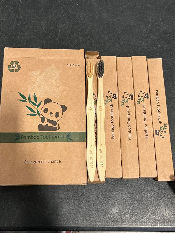 Photo 1 of Bamboo Toothbrushes, 10 Pack BPA-Free Soft Tapered Bristles, Eco-Friendly, Natural Wooden, Green Toothbrush, Organic Toothbrushes Travel Set
