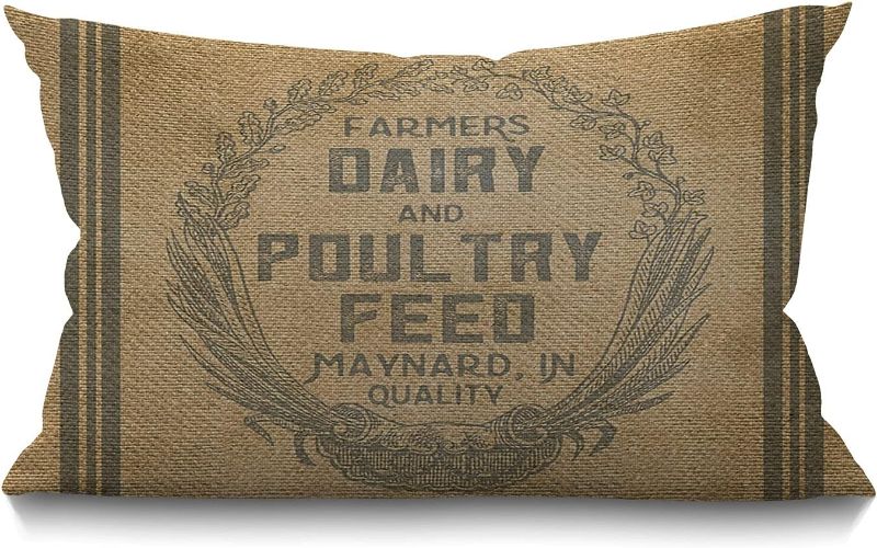 Photo 1 of Smooffly Throw Pillow Case Vintage Burlap Feed Sack Lumbar Pillow Cover Modern Farmhouse Cushion Case Home Decor for Living Room Patio Sofa Couch Chair Oblong 12 x 20 Inch
