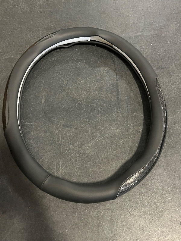 Photo 1 of Nappa Leather car Steering Wheel Cover,Carbon Fiber Sports car Interior Non-Slip Ultrathin 15 inches Universal (Black)
