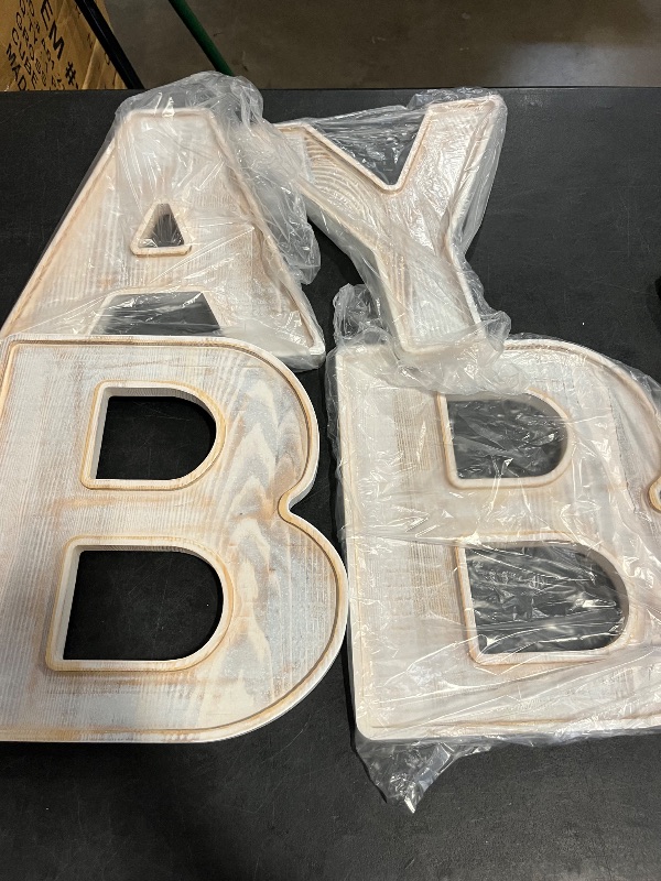 Photo 1 of 4pcs The Letters Baby Wooden Charcuterie Board, 12 Inch Larger Baby Shower Food Trays, Fillable The Letters Shaped Serving Platter for Food Snack Dessert, Perfect for Gender Reveal Party
