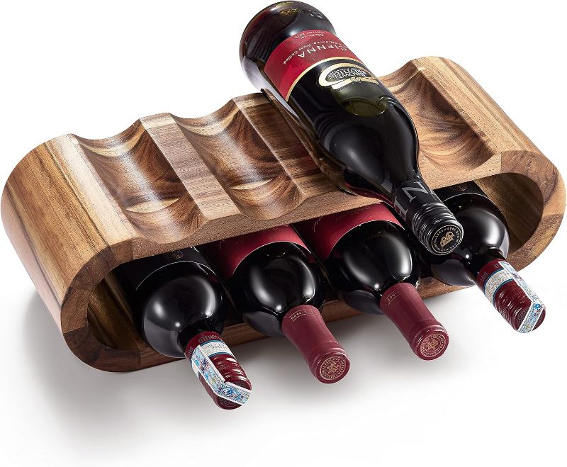 Photo 1 of BLUEWEST Wooden Countertop Wine Rack – 8-Bottle Acacia Wine Holder Stand – Freestanding Wine Storage – Great for Home Decor No Assembly Required
