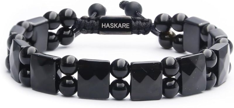Photo 1 of HASKARE Protection Healing Stone Bracelets for Men Unique Natural Crystal Black Obsidian Mens Bracelets, Masculine Energy Protection Men Beads Bracelet for Anxiety, Handmade Gifts for Husband Father
