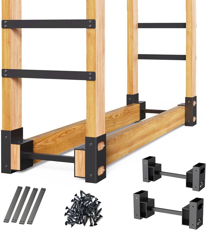 Photo 1 of Firewood Rack Wood Storage Brackets Kit Black, Set of 2
