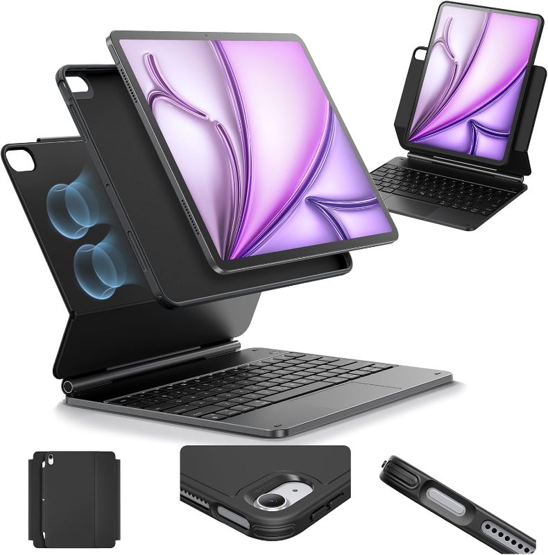 Photo 1 of ESR iPad Air 13 Inch Case Keyboard (M3/M2, 2025/2024), Easy-Set Magnetic Stand, Portrait/Landscape Mode, Removable Case with Multi-Touch Trackpad, Rebound 360 Series, Black
